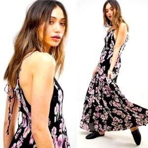Free People Garden Party Cherry Blossom Tiered Boho Summer Maxi Dress Unlined